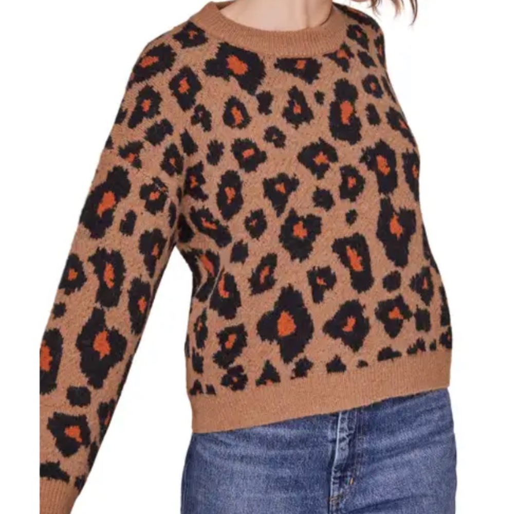 ASTR the Label Tobin Intarsia Leopard Crewneck Sweater